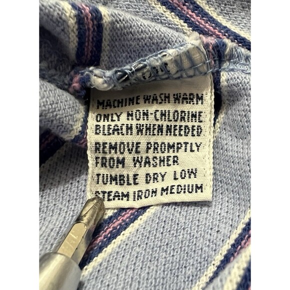 Vintage Ralph Lauren Polo Shirt Mens Large Blue Pink Black Striped Short Sleeve - Picture 8 of 11